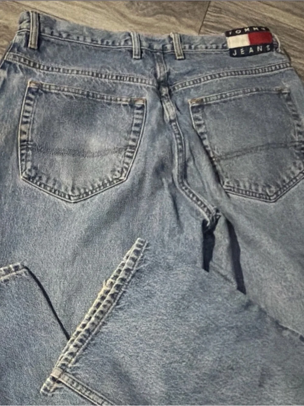 Vintage Y2K Tommy Hilfiger Light Blue Men’s Jeans with Signature Flag
